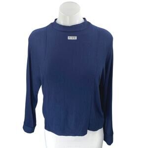 FIVE Women's Navy Blue Long Sleeve Logo Mock Neck Fleece Sweater Top Size S